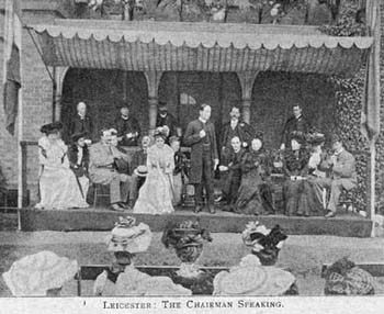 During fetes and bazaars, speeches were often made by local members of the Society. Here the Chairman of the Leicester branch, addresses an audience of local ladies and gentlemen. It was hoped that this fete would raise nearly £150 for the Society - a considerable amount of money at the time.