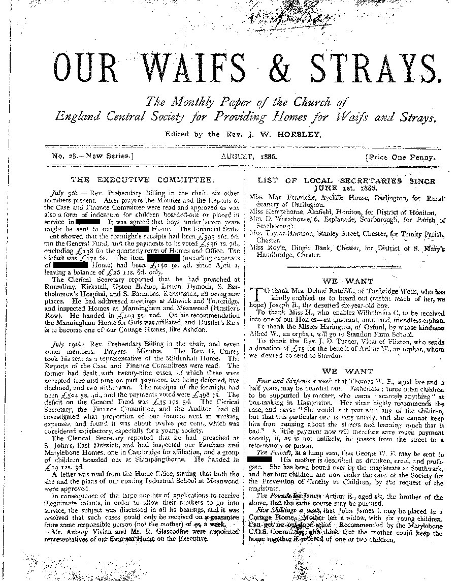 Our Waifs and Strays August 1886 - page 1