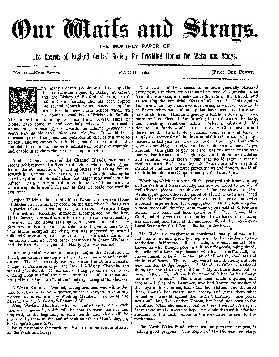 Our Waifs and Strays March 1890 - page 1
