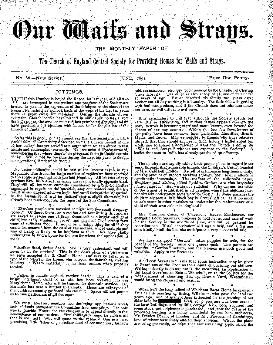 Our Waifs and Strays June 1891 - page 1