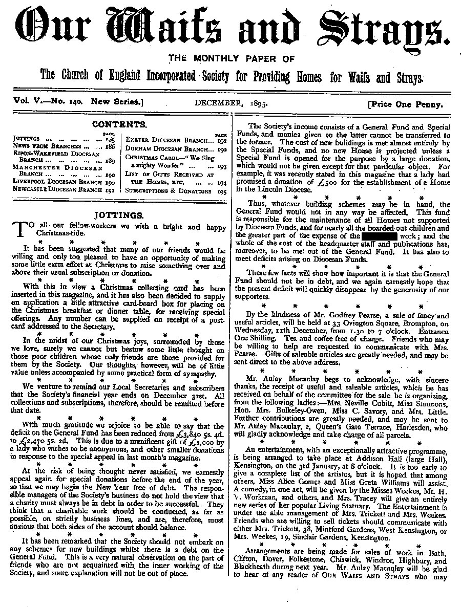 Our Waifs and Strays December 1895 - page 185