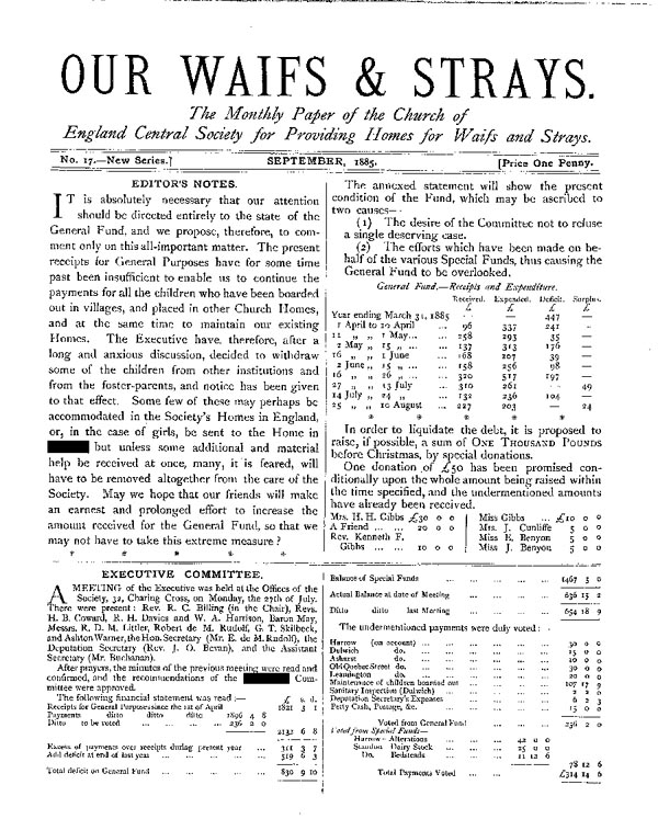 Our Waifs and Strays September 1885 - page 1