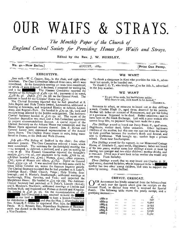 Our Waifs and Strays August 1887 - page 1