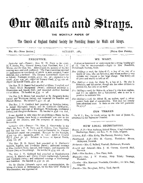 Our Waifs and Strays October 1889 - page 1