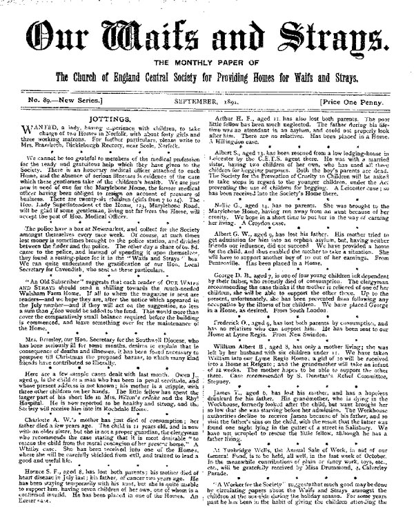 Our Waifs and Strays September 1891 - page 1
