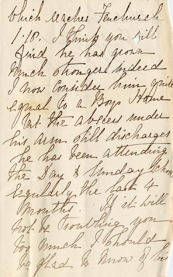 Large size image of Case 2 2. Letter from Sarah Baillie, Matron of Motherless House, Southend on Sea  c. 6 September 1882
 page 2