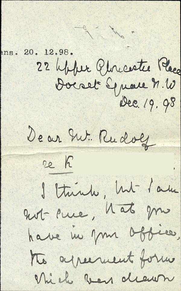 Large size image of Case 86 7. Letter from Miss L 19 December 1898
 page 1