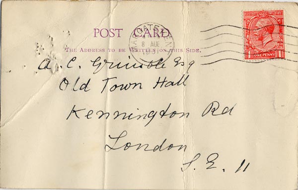Large size image of Case 189 8. Postcard from Miss J. 6 August 1931
 page 1