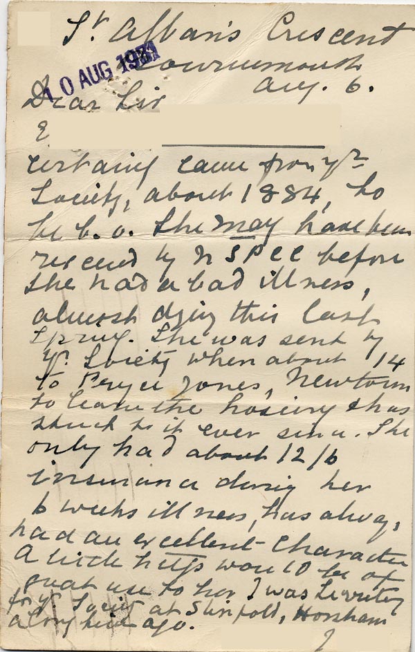 Large size image of Case 189 8. Postcard from Miss J. 6 August 1931
 page 2
