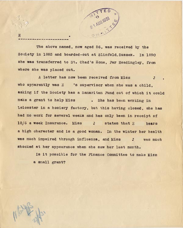 Large size image of Case 189 10. Submission to Finance Committee 21 August 1931
 page 1