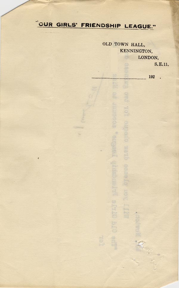 Large size image of Case 189 12. Note for The Old Girls Friendship League c. 1931
 page 1
