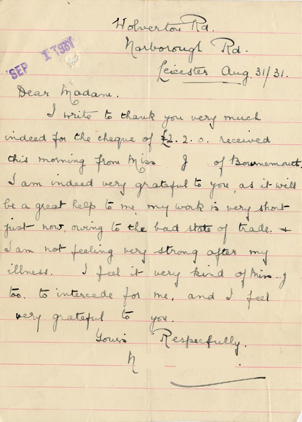 Large size image of Case 189 15. Letter from E. 31 August 1931
 page 1
