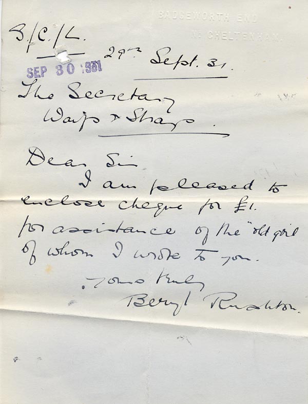 Large size image of Case 189 29. Letter from Miss Rushton 29 September 1931
 page 1
