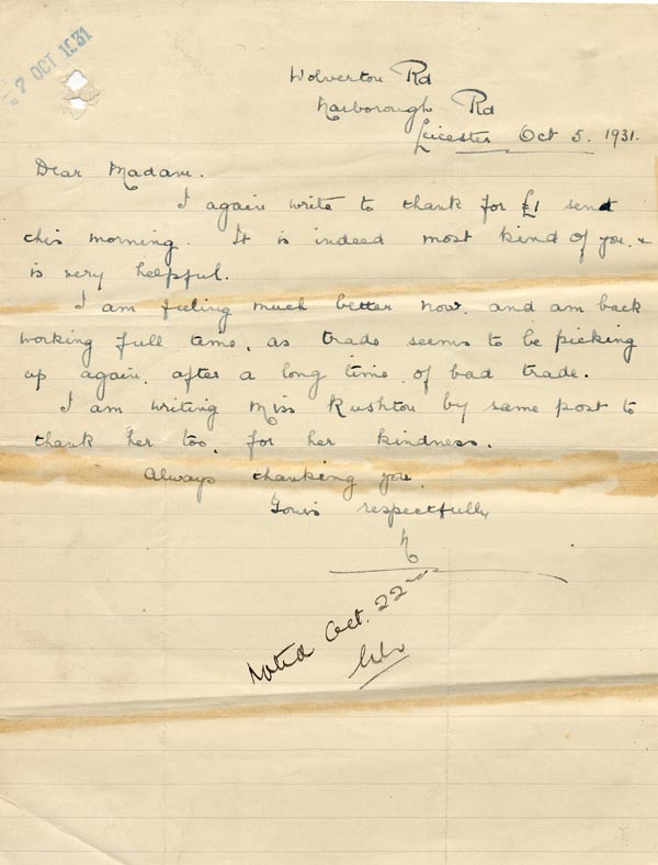 Large size image of Case 189 31. Letter from E. 5 October 1931
 page 1
