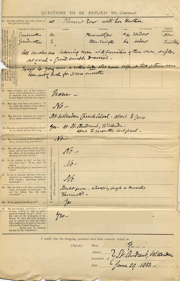 Large size image of Case 240 2. Application to Waifs and Strays' Society for E.  29 June 1883
 page 2