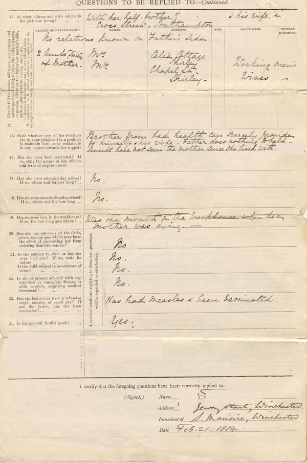 Large size image of Case 262 1. Application to Waifs and Strays' Society  21 February 1884
 page 2
