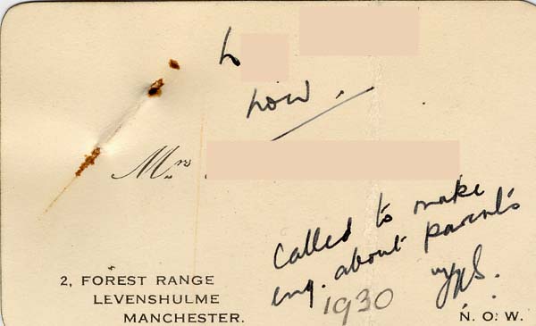 Large size image of Case 262 3. N's card with note written on it  1930
 page 1