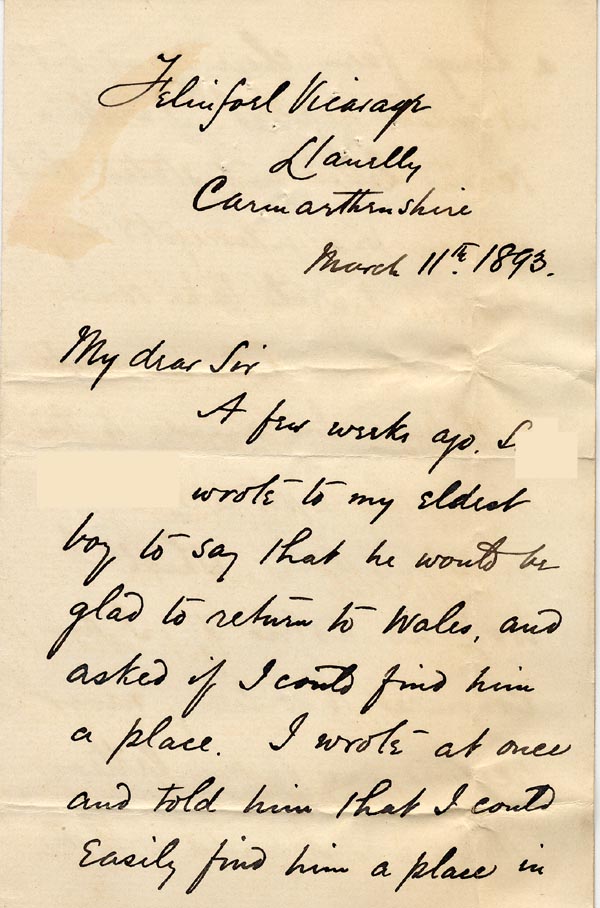Large size image of Case 326 9. Letter to Revd Izat from Revd R. 11 March 1893
 page 1