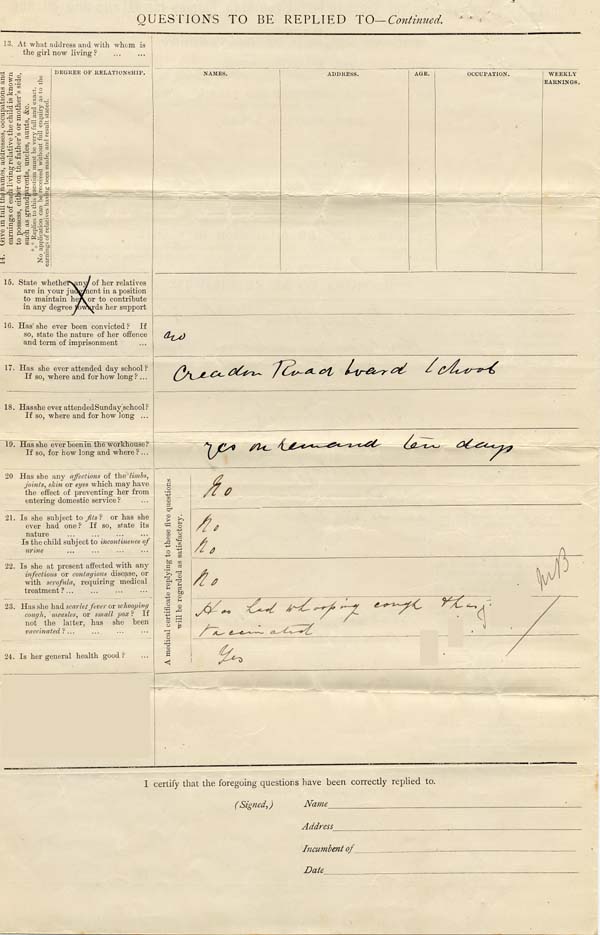 Large size image of Case 342 1. Application to Waifs and Strays' Society  July 1884
 page 2