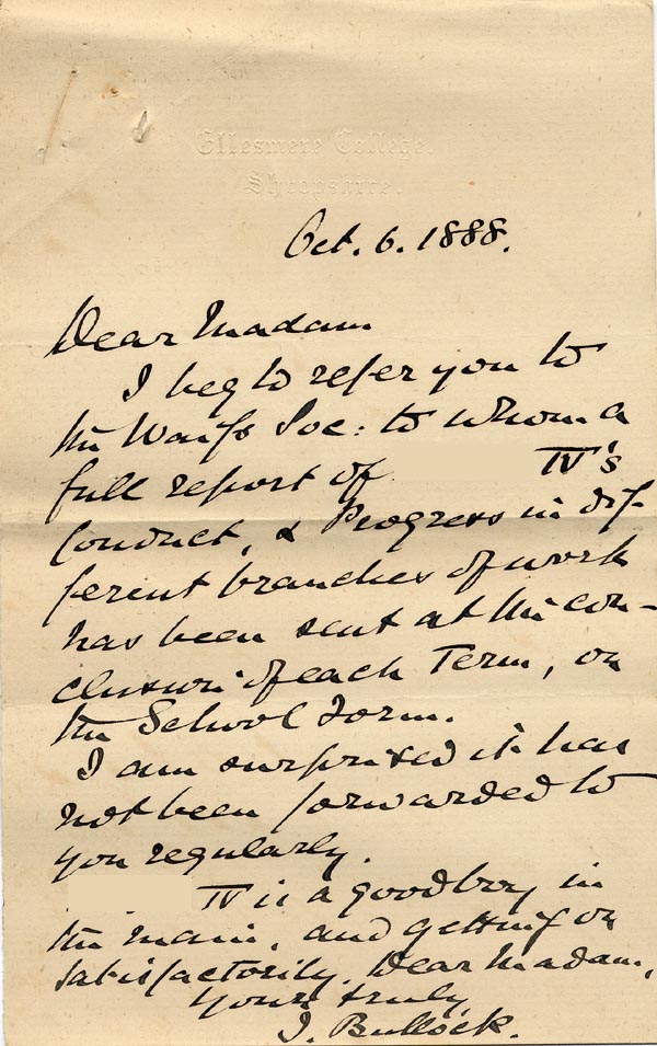 Large size image of Case 517 10. Letter from John Bullock  6 October 1888
 page 1