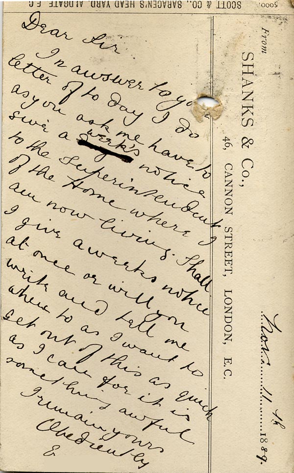 Large size image of Case 517 27. Postcard from E. 11 November 1889
 page 2