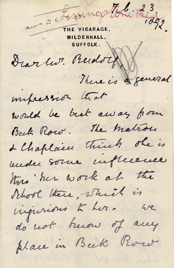 Large size image of Case 542 8. Letter from Mildenhall about F's delicate health  23 February 1892
 page 1