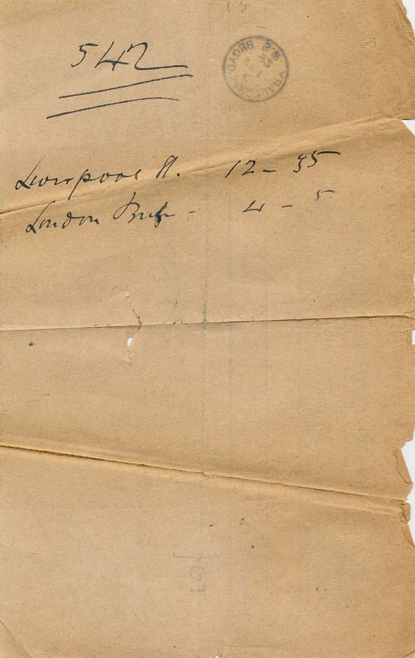 Large size image of Case 542 9. Telegram announcing that F. was to be travelling to St Leonard's on Sea  1 March 1892
 page 2