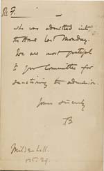 Image of Case 542 7. Card from Revd B. acknowledging F's admission  29 October 1885
 page 2