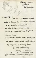 Image of Case 749 6. Letter from Henry Graham reporting that the new vicar of Riseley, Bedford is to be the supervisor of the two children under the care of the Society in the parish  28 February 1888
 page 1