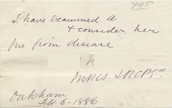 Large size image of Case 795 3. Brief medical report  6 September 1886 
 page 1