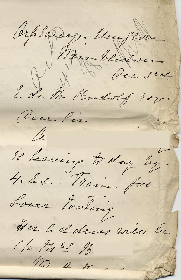 Large size image of Case 795 4. Letter from Rose Fitzgerald concerning A's placement in domestic service  3 December 1888
 page 1