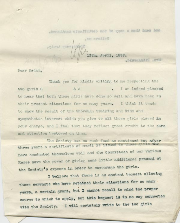 Large size image of Case 795 6. Letter from Revd E. Rudolf praising A. and mentioning a certificate of merit  12 April 1899
 page 1