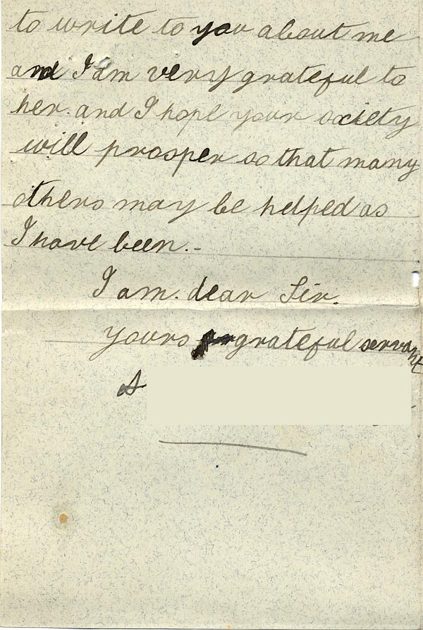 Large size image of Case 795 7. Letter from A. thanking Revd Edward Rudolf for the certificate  21 April 1899
 page 2