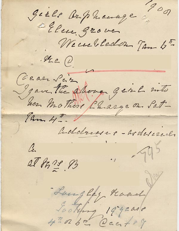 Large size image of Case 795 11. Note of A's address  6 January 1900?
 page 1
