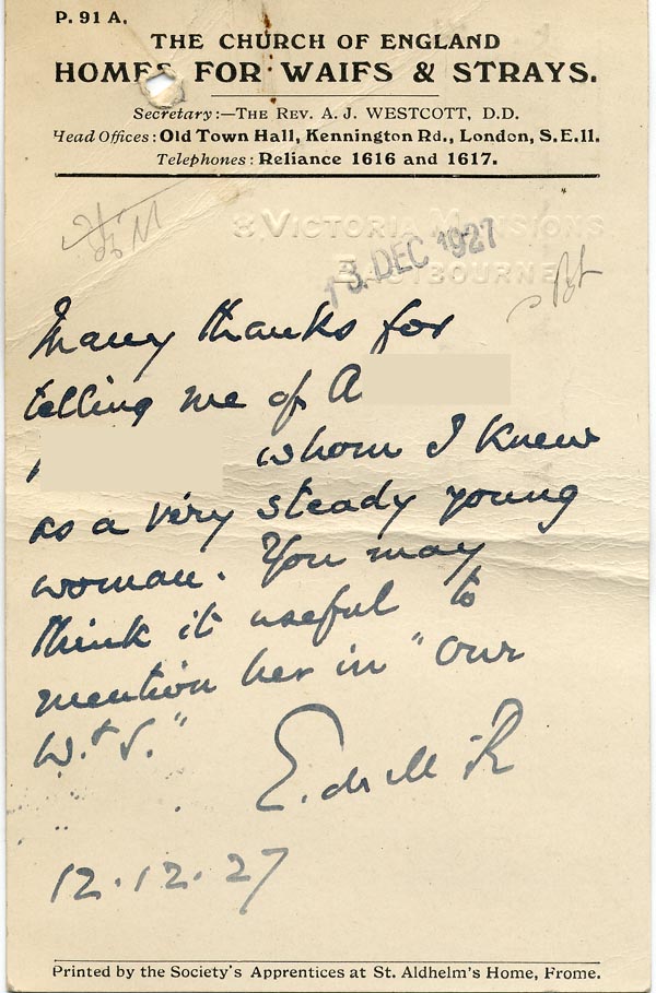 Large size image of Case 795 15. Note from Revd Edward Rudolf about A.  12 December 1927
 page 2