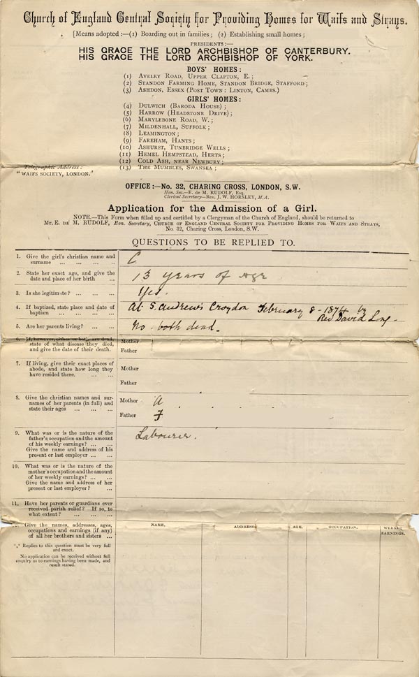 Large size image of Case 866 1. Application to Waifs and Strays' Society  4 December 1886
 page 1