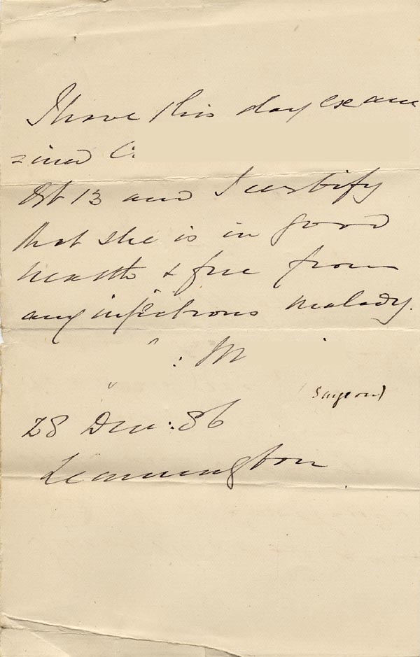 Large size image of Case 866 3. Medical certificate  28 December 1886
 page 1