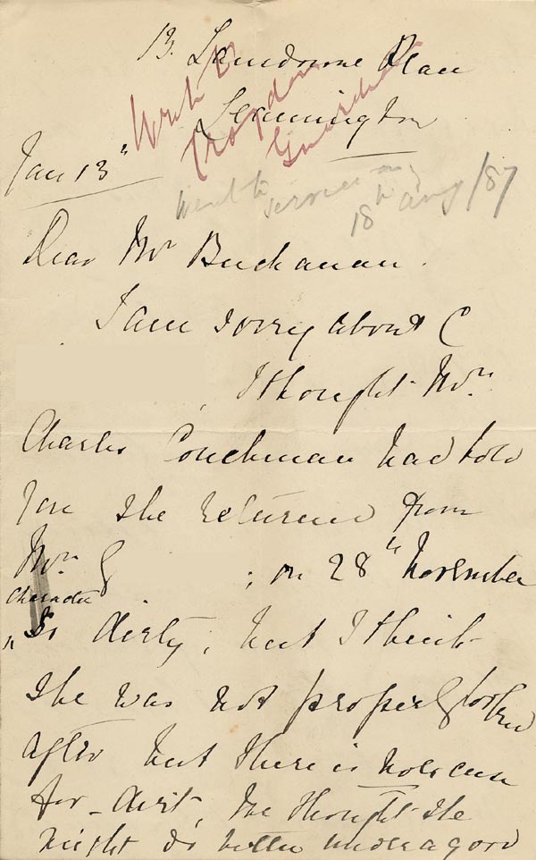 Large size image of Case 866 9. Letter from Miss Grainger about C.  13 January 1888
 page 1