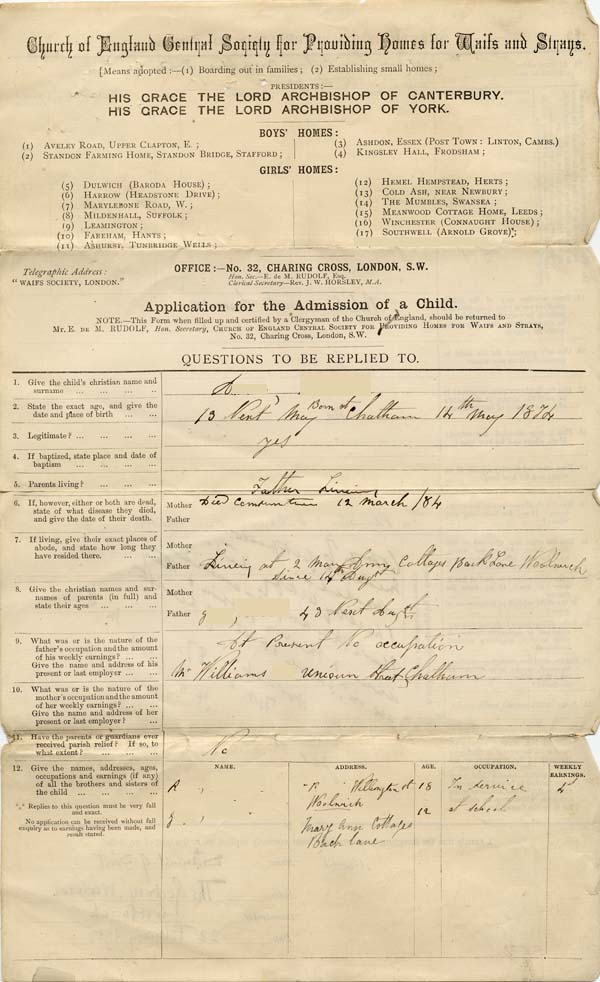 Large size image of Case 941 1. Application to Waifs and Strays' Society for A.  22 February 1887
 page 1