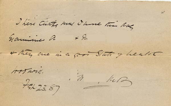Large size image of Case 941 4. Medical certificate for the 2 girls  23 February 1887
 page 1