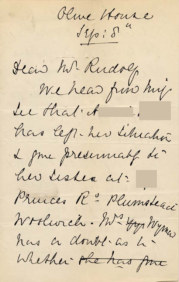 Large size image of Case 941 9. Letter from the Hemel Hempstead Home about the possibility of finding a new situation for A.  8 September [1890]
 page 1