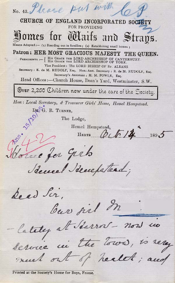 Large size image of Case 941 23. Letter from Hemel Hempstead about M's health  14 October 1895
 page 1