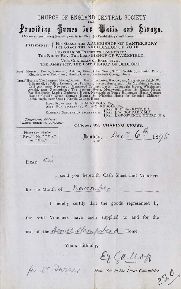 Large size image of Case 941 24. Letter from Hemel Hempstead including note of M's health  6 December 1895
 page 1