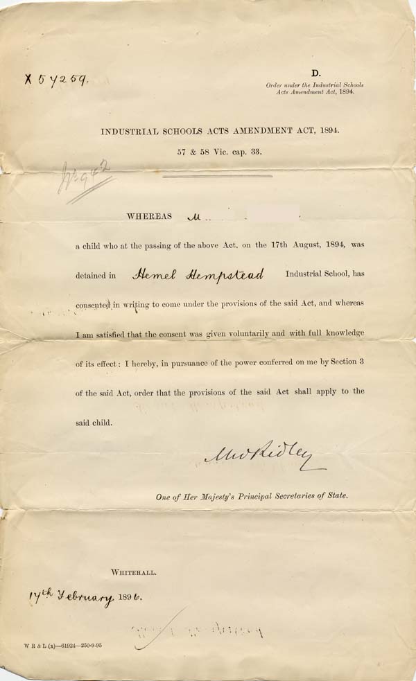 Large size image of Case 941 26. Order under the Industrial Schools Amendment Act  17 February 1896
 page 1