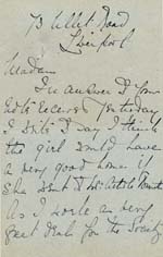 Image of Case 941 27. Letter from Beatrice Lockett in Liverpool.  This may have been misfiled, it does not seem to belong to this case  29 March 1896
 page 1