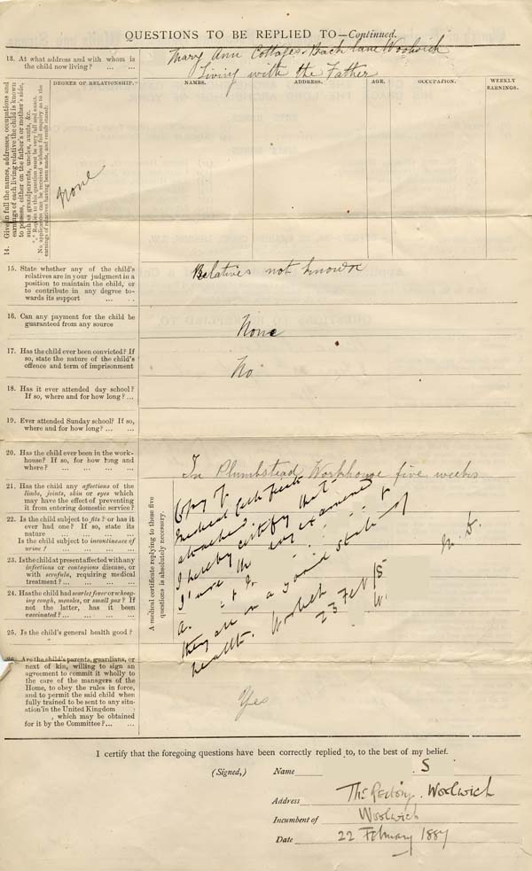 Large size image of Case 942 2. Application to Waifs and Strays' Society for M.  22 February 1887
 page 2