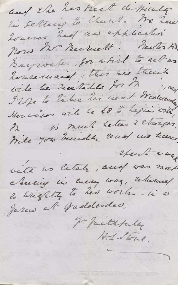 Large size image of Case 942 28. Letter from Hemel Hempstead about removing M. from her situation and sending her to Bayswater to be a housemaid  3 April 1896
 page 2