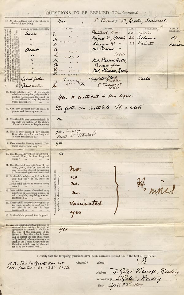 Large size image of Case 1024 1. Application to Waifs and Strays' Society  13 June 1887
 page 2