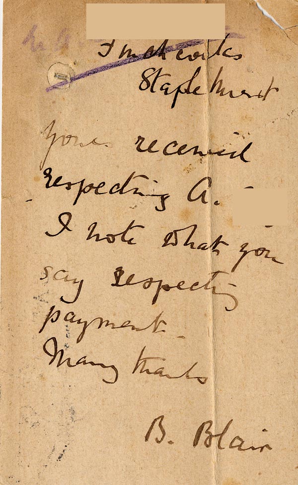 Large size image of Case 1024 12. Postcard from Miss Blair  6 June 1887
 page 2