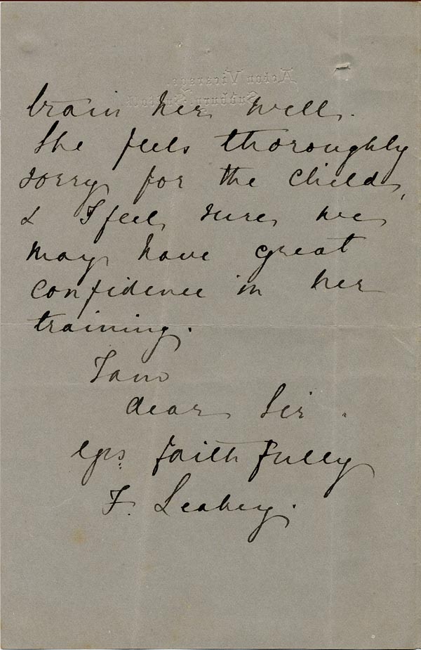 Large size image of Case 1024 15. Letter from Revd Leakey   c. late 1887
 page 2
